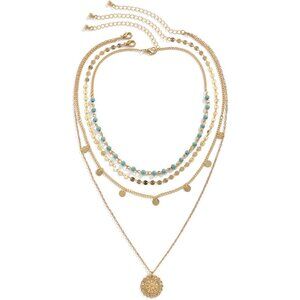 Gold Layered Necklace for Women Summer Boho Layered Stacked Pendant Necklace Cou